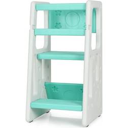 Costway Kids Kitchen Step Stool with Double Safety Rails Toddler Learning Green