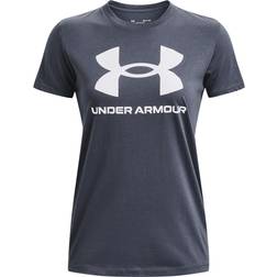 Under Armour Ua Sportstyle Logo Ss Downpour Gray, Female, Tøj, T-shirt, Træning, Blå