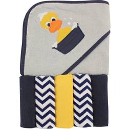 Luvable Friends baby unisex hooded towel with five washcloths, duck, one size