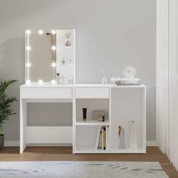 vidaXL LED mit Schrank Weiß Holzwerkstoff Schminktisch