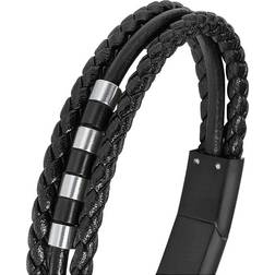 s.Oliver Armband Edelstahl Leder Jungen Kinder Armschmuck, 16,5 1,5 cm, Bicolor, Kommt in Schmuck Geschenk Box, 2018842