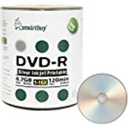 Smartbuy 100 Pack DVD-R 4.7gb 16x Silver Printable Inkjet Blank Record Disc, 100 Disc 100pk