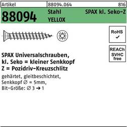 Spax Universalschraube, 3 1000 Stück, Senkkopf, S-Spitze, YELLOX 0321020300105