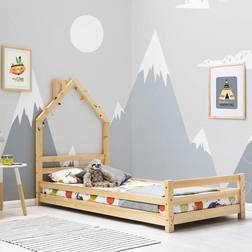 CrazyPriceBeds Juni Pine Kids Wooden House Style Single Frame Brown