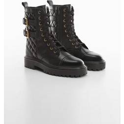 Mango Sierra Military Leather Ankle Boots - Black