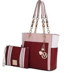 MKF Collection Rochelle Tote & Wristlet Set - Blush/Wine