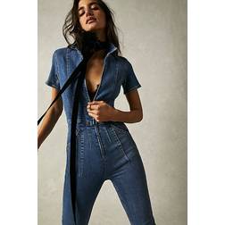 Free People Jayde Flare Jumpsuit Sunburst Blue Women's 12