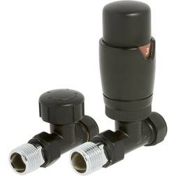 Towelrads Bathstore Black Straight Thermostatic Radiator Valve & Lockshield Set