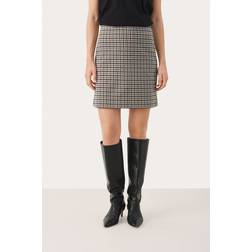 Part Two Check Skirt with Classic Fit and Elastic Waistband - Brown