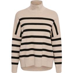 InWear Classic Striped Turtleneck Long Sleeve Stripe Jumper - Beige