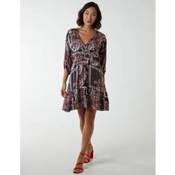 Blue Vanilla womens paisley wrap front pleated kimono sleeve dress