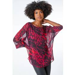 Roman Animal Print Overlay Top in Red