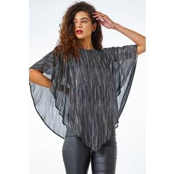 Roman Metallic Print Chiffon Overlay Top in Silver