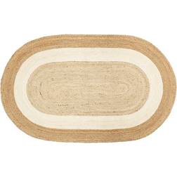 Dixie Elin Striped Oval Jutetæppe 92 x 150 cm Naturfarvet, Beige