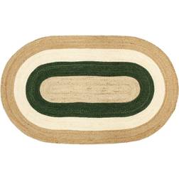 Dixie Elin Striped Oval Jutetæppe 92 x 150 cm Green Grøn, Beige