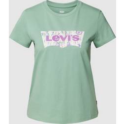 Levi's – Perfect – Grön t-shirt med mönstrad, bågformad logga-Grön/a