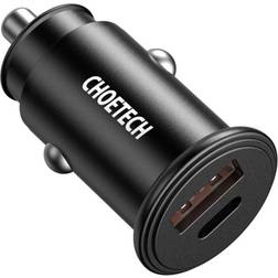 Choetech 30W USB-C PD USB-A QC Car Charger, Sort