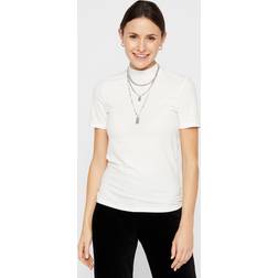 Pieces Kylie Ss T-Neck Top White, Female, Tøj, T-shirt, Hvid