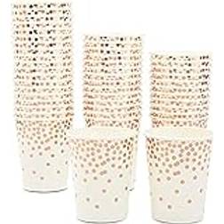 Sparkle and Bash 50 Pack 9oz Rose Gold Confetti Party Paper Cups for Birthday Wedding Gold