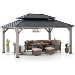 Sunjoy 12 Wood Gazebo, Hardtop Gazebo, Cedar Gazebo