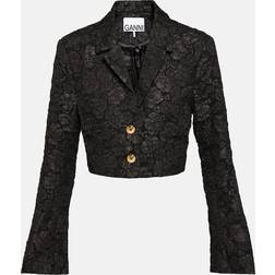 Ganni Stretch Jacquard Cropped Blazer Kvinde Blazere hos Magasin Black