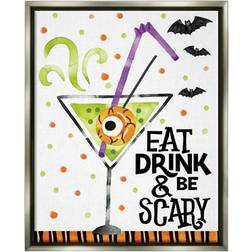 Stupell Industries Eat Drink & Be Scary Halloween Holiday Painting Gray Floater Framed Art Print Wall Decor