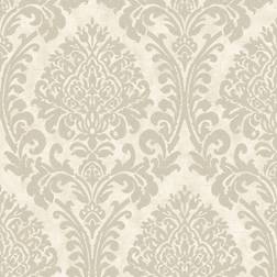 Grandeco Chenille Textured Distressed Metallic Damask Wallpaper, Cream