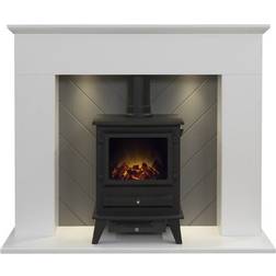 Adam Corinth in White and Grey with Hudson Electric Stove in Black, 48 Inch Pure white