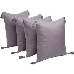 Dreamscene Tassel 4 X Cushion Cover Grey, Silver (45x45cm)