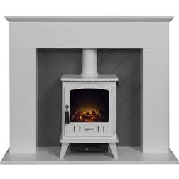 Adam Corinth in White and Grey with Aviemore Electric Stove in White, 48 Inch Pure white