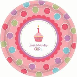 Amscan Paper Polka Dot 1st Birthday Party Plates Pack of 8