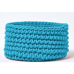 Homescapes Teal Blue Cotton Knitted Round X 21Cm Basket