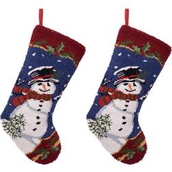 GlitzHome 19 Inch Hooked Christmas Set of 2 2PK Snowman Stocking