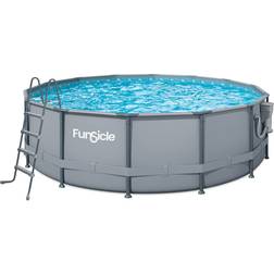 Funsicle Oasis 16 ft. Round 48 in. Deep Metal Frame Round Above Ground Swimming Pool with Pump, Gray