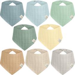 KeaBabies 8pk Lumi Muslin Baby Bibs for Boys Girls Newborn Bandana Bibs