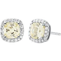 Michael Kors Brilliance Silver Yellow CZ Cushion Earrings