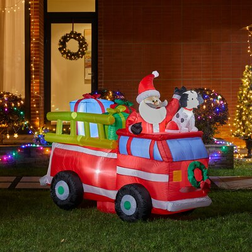 GlitzHome Lighted Inflatable Santa in Truck Decor Multi Multi