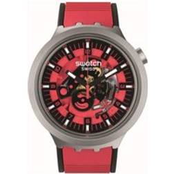 Swatch Red Juicy SB07S110 Stor med röd öppen urtavla med självlysande visare