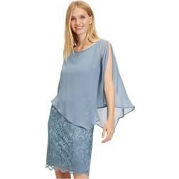 Vera Mont Lace Dress With Mesh Poncho Style Blue