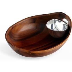 Nambe Portables Wood Chip Dip 2 Piece Set Soup Bowl