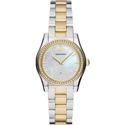 Emporio Armani Federica 32mm AR11559 Guld och silverfärgad damklocka med vit pärlemorurtavla