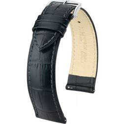 Hirsch Duke Embossed Leather Watch Strap Black