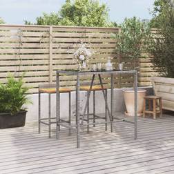 vidaXL Grey with Glass Top 110 x 70 x 110 cm Outdoor Bar Table