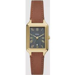 Fossil Raquel 23mm ES5303 Fyrkantig damklocka i guldfärg med brunt armband