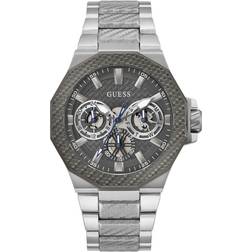 Guess GW0636G1 Hombre Multifunción Acero Inoxidable Gris Pulsera Plata 45mm Resistente Al Agua