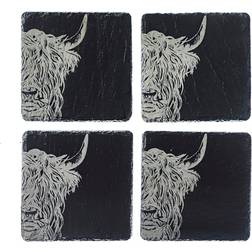 The Slate company, Handcrafted Slare Square Etched Highland Coaster 4pcs