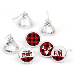 Big Dot of Happiness Prancing Plaid Christmas Party Round Candy Sticker Favors 1 Sheet 108 Red Red