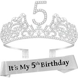 Meant2Tobe 5Th Birthday Gifts For Girl 5Th Birthday Tiara And Sash 5Th