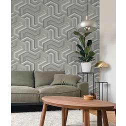 RoomMates Wallpaper Neutral Gray Geo Faux-Grasscloth Peel & Stick Wallpaper