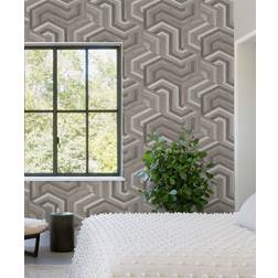 RoomMates Wallpaper Neutral Brown Geo Faux-Grasscloth Peel & Stick Wallpaper